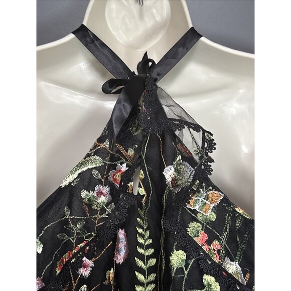 Persun Size M Black Mesh Long Sleeve Blouse Floral Embroidery Cotton Blend Lined - Picture 12 of 13